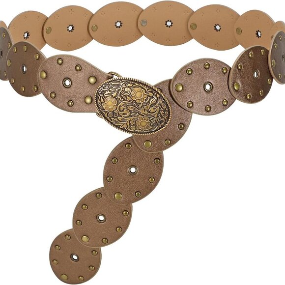 Hollow Disc Belt Western Leather Belt Boho Concho Belt  display picture 3